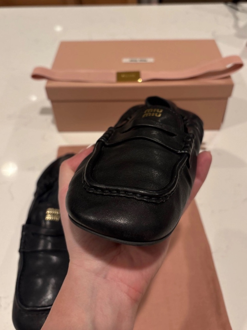 Miu Miu Black nappa Leather Ruches Loafers with gold logo size 39 with box - Picture 8 of 16